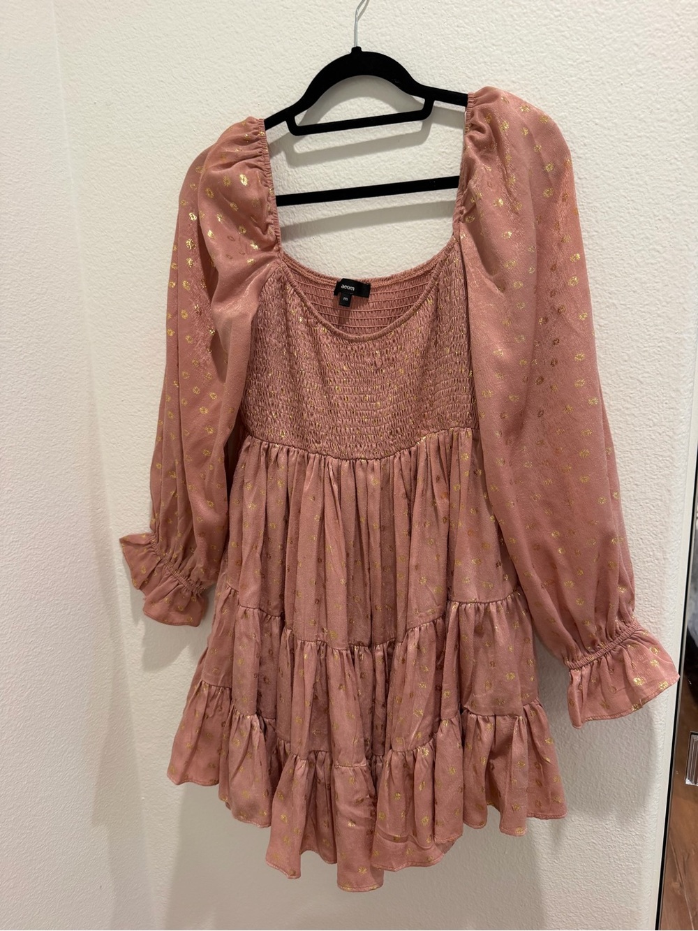 VICI: Pink + Gold Puff Sleeve Dress